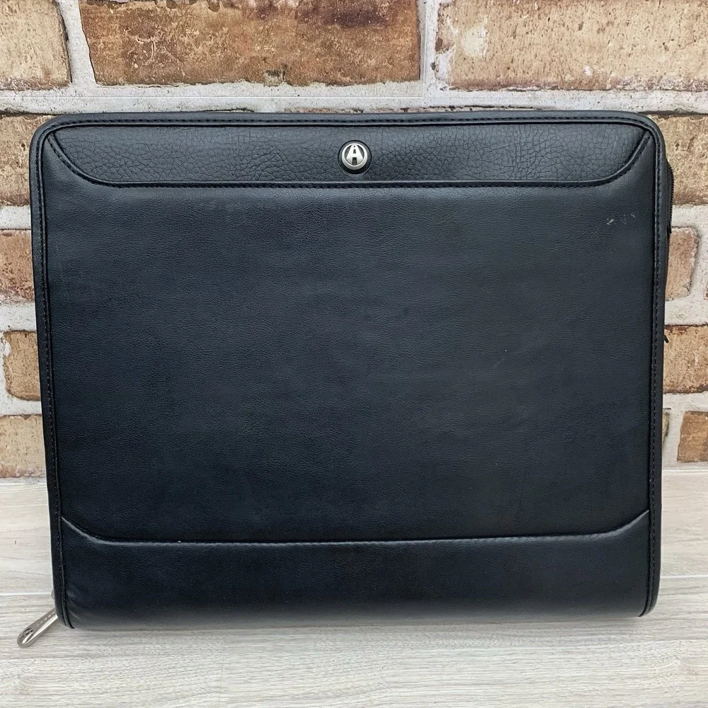 Avenues Portfolio Briefcase Bag Black Faux Leather‎ Retractable Handle Travel